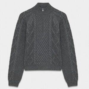 Aritzia Sunday Best “Boreal” Grey Cable Knit Quarter Zip Sweater - Size L